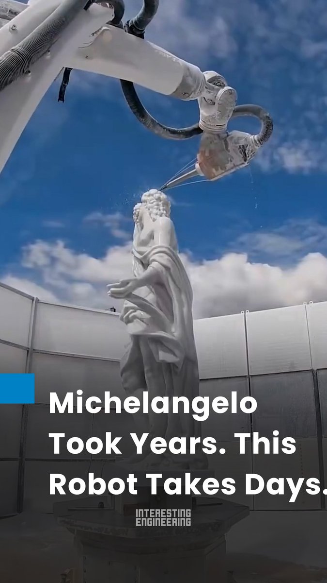 🇮🇹 An Italian studio just built a robot that carves marble statues with millimeter precision. Michelangelo's David took years. These machines finish complex sculptures in 11 to 15 days.