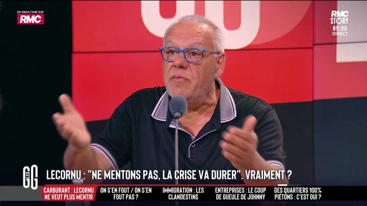 📉 Lecornu : "Ne mentons pas, la crise va durer". Vraiment ? 🗣️ Johnny Blanc : "Je suis énervé contre les Français. Si tu veux pas qu'on touche à l'âge de la retraite, quand le gazole augmente, tu te dem*rdes, tu payes. On pleurniche tout le temps." #GGRMC