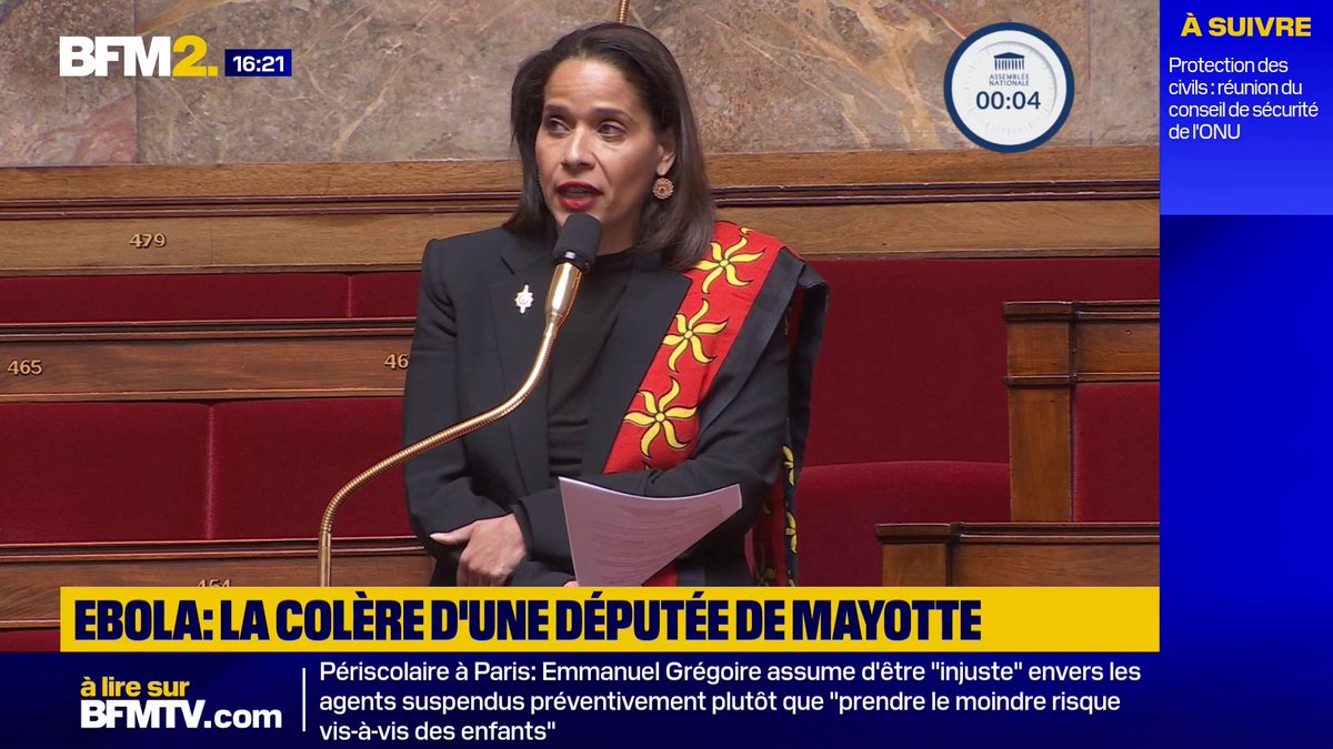💬 "Ce n'était pas à vous que je posais la question, c'est à votre collègue, le planqué du ministère de l'Intérieur" La colère d'Estelle Youssouffa, députée LIOT de Mayotte, qui alerte Laurent Nuñez sur un risque de propagation du virus Ebola sur l'île #BFM2