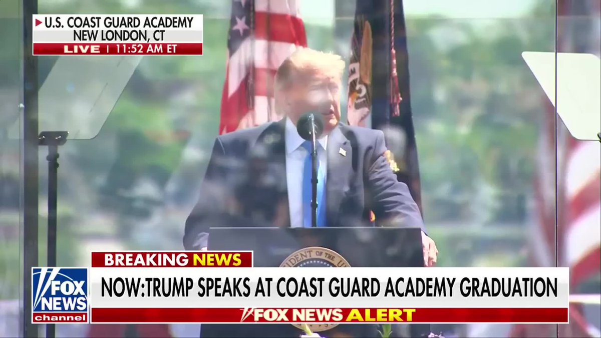 NOW: President Trump honors the "exceptional" team of professors, coaches, and military professionals at the Coast Guard Academy, calling on the graduating class to recognize their mentors. "Over the past four years, this class has been mentioned by an exceptional team of professors and coaches and military professionals who have shaped you into leaders." "So let's give a big round of applause to the entire faculty and staff that made this possible."