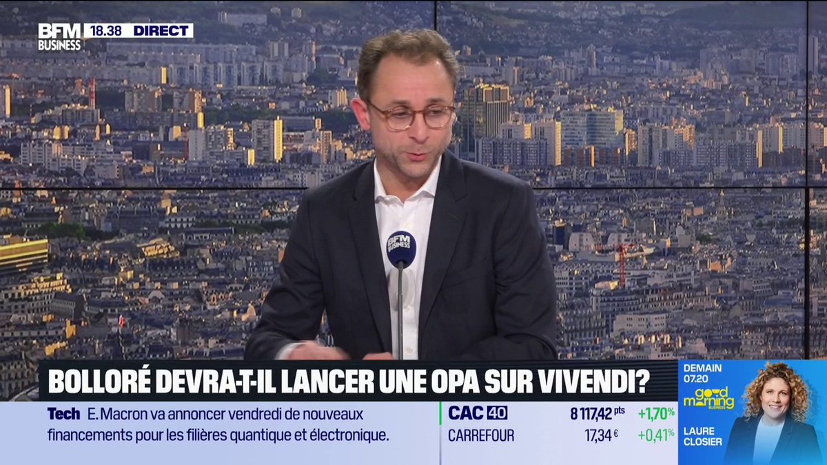 Bolloré devra-t-il lancer une OPA sur Vivendi ? "Si la cour d'appel donne tort à Bolloré, elle dira que Vincent Bolloré exerce un contrôle de fait sur Vivendi et renverra la balle à l'AMF ( AMF )" 💬Les explications détaillées de Matthieu Pechberty 🎙️Hedwige Chevrillon