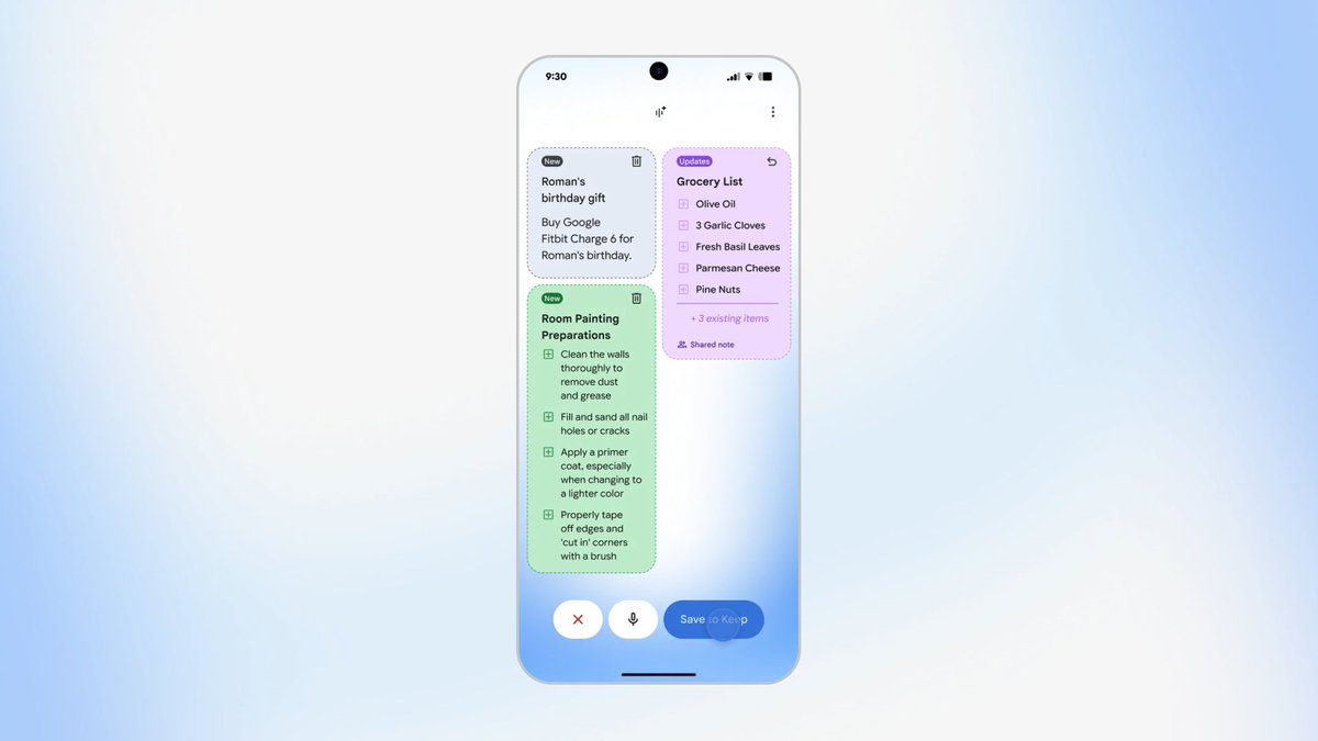 Just talk to Keep to organize your thoughts. Announced at #GoogleIO, a new conversational feature in Google Keep turns what you say into organized notes and lists. 📋 Rolling out to Google AI Pro and Ultra subscribers and in preview to business customers this summer. Learn more →