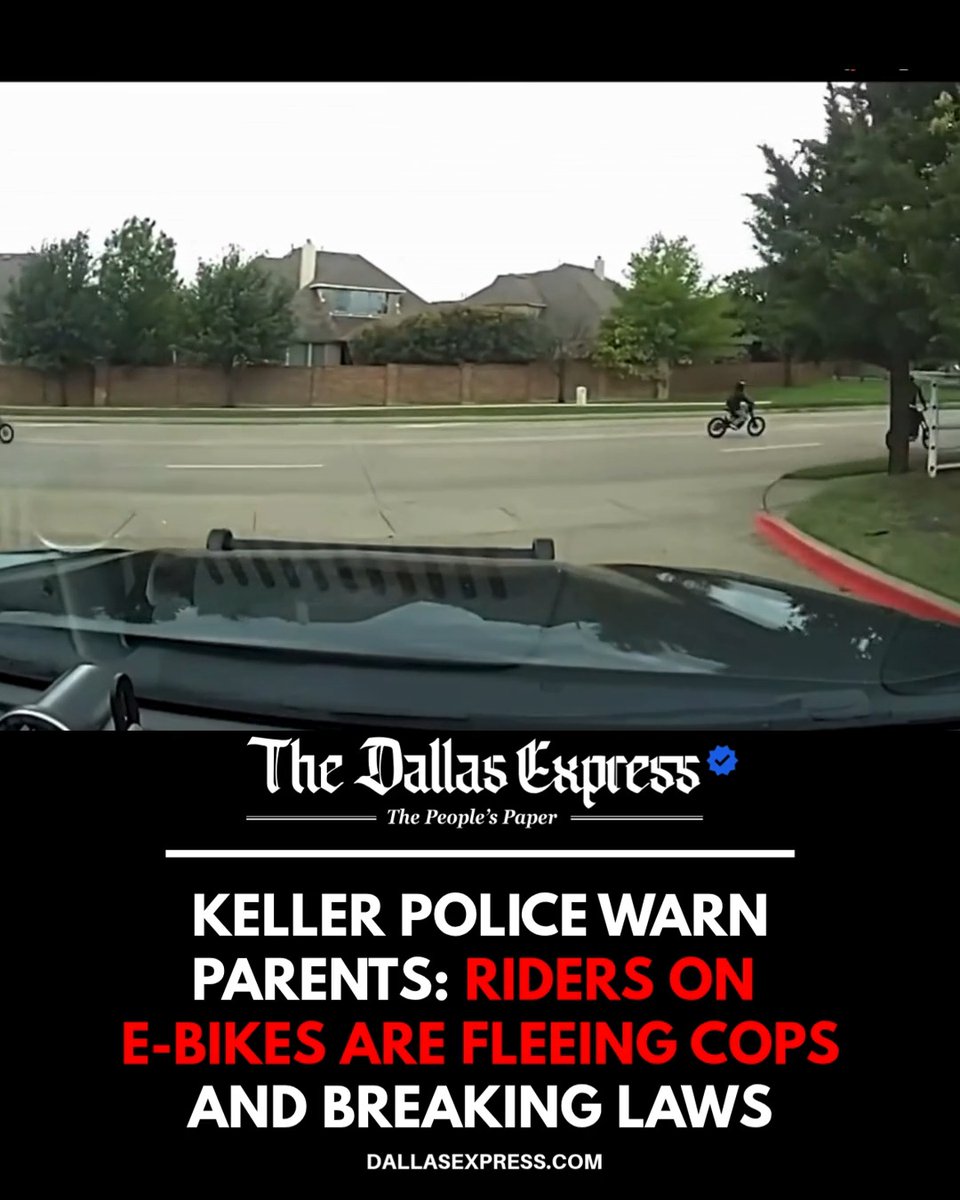 KELLER POLICE WARN PARENTS ABOUT DANGEROUS E-BIKE INCIDENTS Officers report a sharp rise in young riders ignoring traffic laws, riding recklessly, and fleeing from police. The Keller Police Dept department is urging parents to monitor what their children are riding and where, while reminding everyone of state age limits, helmet rules, and trail speed restrictions. Enforcement is increasing.