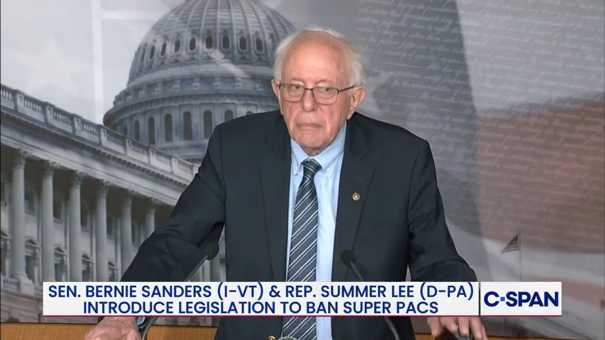 .Sen. Bernie Sanders (I-VT) and Rep. Summer Lee (D-PA) introduce bill to ban super PACs: "Billionaires would not be able to pour huge amounts of money into super PACs, and it would end the era of unlimited spending and put power back into the hands of the people."
