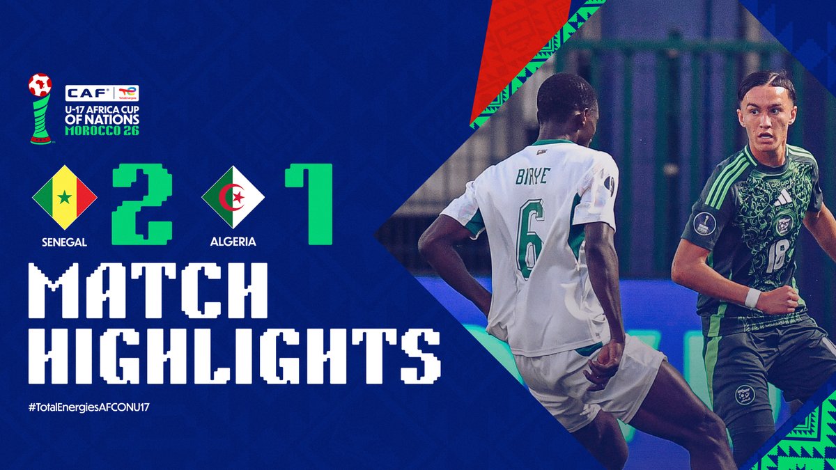 🎥 HIGHLIGHTS: 🇸🇳 2-1 🇩🇿 A strong display sees Senegal secure victory over Algeria. 👏 #TotalEnergiesAFCONU17