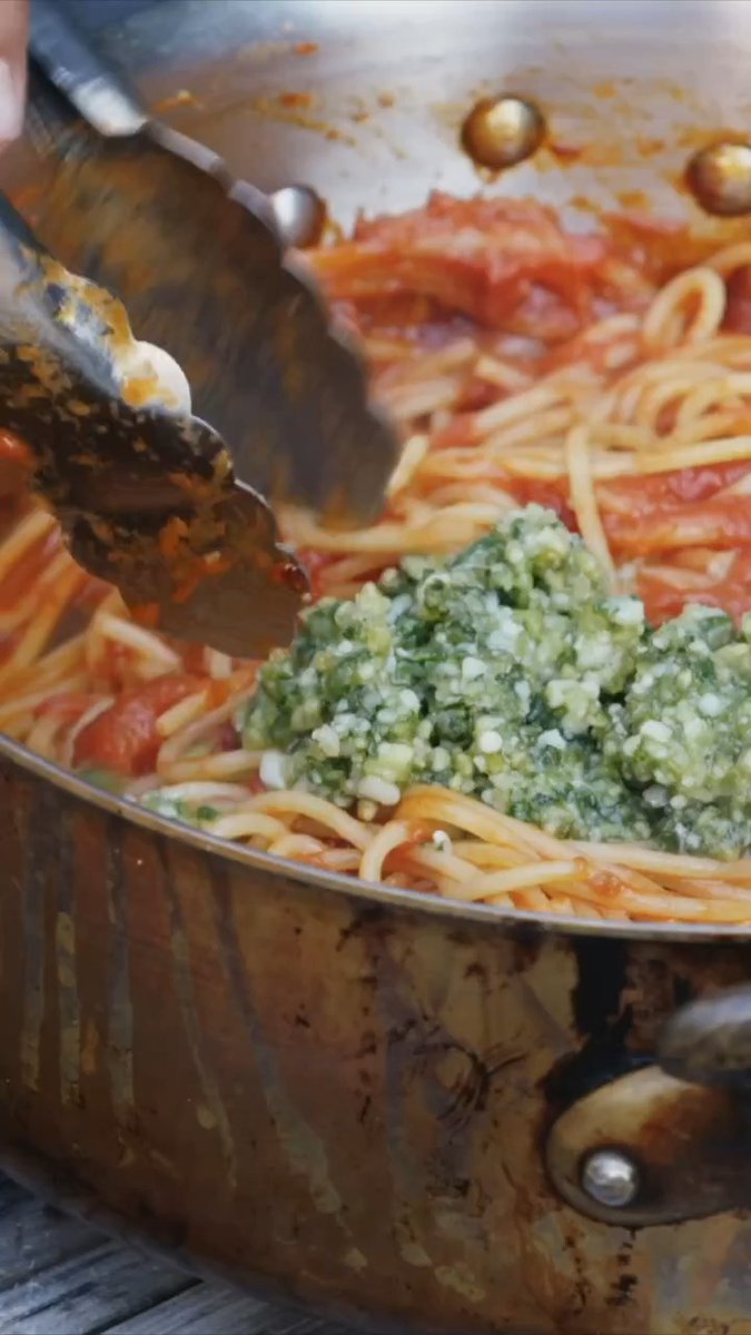 This vibrant pesto + grilled tomato sauce combo is "literally a thousand times better than anything you can buy in a jar" - michael symon 🤩🥫 Catch Chef Symon hosting #24in24: Last Chef Standing, Sunday @ 8|7c! Get the recipe: