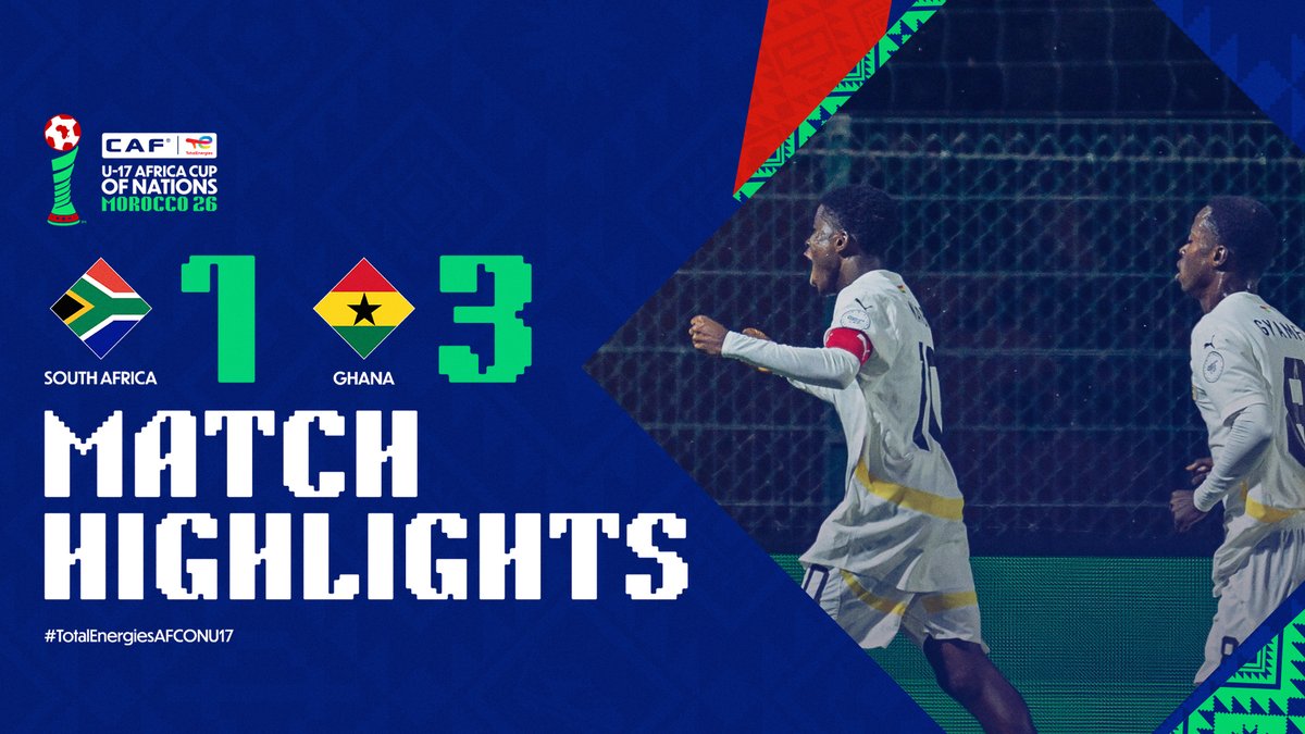 🎥 HIGHLIGHTS: 🇿🇦 1-3 🇬🇭 Ghana come away with the win after an intense contest against South Africa. 🙌 #TotalEnergiesAFCONU17