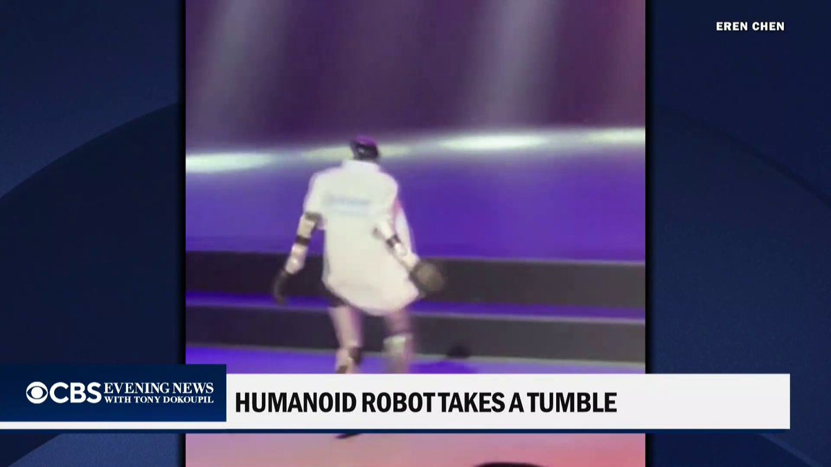 A humanoid robot in China trying to dance to “Billie Jean” had an awkward run-in with a staircase, stumbling and eventually collapsing.