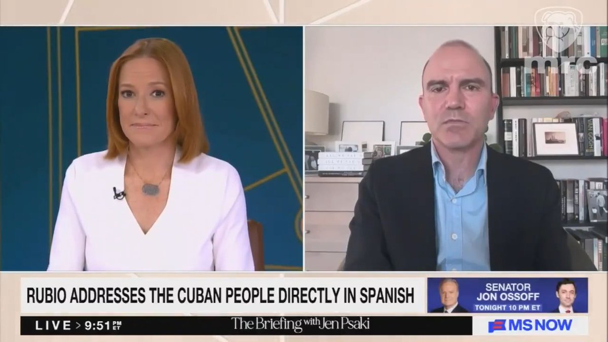 WATCH: Jen Psaki and Ben Rhodes hopelessly seethe at the indictment of Raúl Castro, to whom their boss personally offered his limp wrist in 2016. Note the gigantic lie about what causes scarcity in Cuba and note the multiple gratuitous potshots at the Cuban exile community. JEN PSAKI: Okay. I just want to start with the- the video that Secretary of State Marco Rubio put out today in Spanish. It was a Spanish-language message. What do you think? Who is the audience? What is he trying to achieve for this video? What did you make of it? BEN RHODES: Well, you know, Jen, as you remember, I negotiated the normalization of relations with Cuba, including with Raul Castro, directly. Traveled to Havana with you and President Obama in 2016. So I've thought a lot about this. That video was extraordinary in its hubris, tone,-deafness and hypocrisy. I think the audience for that video was not the Cuban people, most of whom probably won't even see it. The audience was kind of Rubio's own political base. The more hardline Cuban Americans, mainly in south Florida, who have wanted there to be a regime change since the Bay of Pigs invasion, when this was last attempted in the Kennedy administration. And just very quickly to go through it, the absurdity of it. Look, I'm not here to defend the Cuban government, but the reality is the scarcity in Cuba is not because its leaders stole some money from the people. It's because there's been an embargo for decades that denies basic goods and denies Cuba access to the international financial system. And because there's been a full blockade on Cuba for months, which has denied them fuel, which has led to power shortages, which has killed people, because if you cut off power to hospitals, people die and children are malnourished. Second, the absurdity of him talking about the corruption of billions of dollars being stolen at the same time that Donald Trump, his family and his cronies have been looting literally the American treasury or leveraging American power to get billions of dollars in crypto companies. Nobody believes that this is some earnest anti-corruption agenda. And then lastly, do we really think these people are credible in delivering messages about human rights and democracy as they dismantle human rights and democracy at home? No. So this is about power. This is about treating the Western Hemisphere like our empire. And it's about something that no Americans, other than that small political political base of Rubio’s is interested in, which is yet another regime change operation.