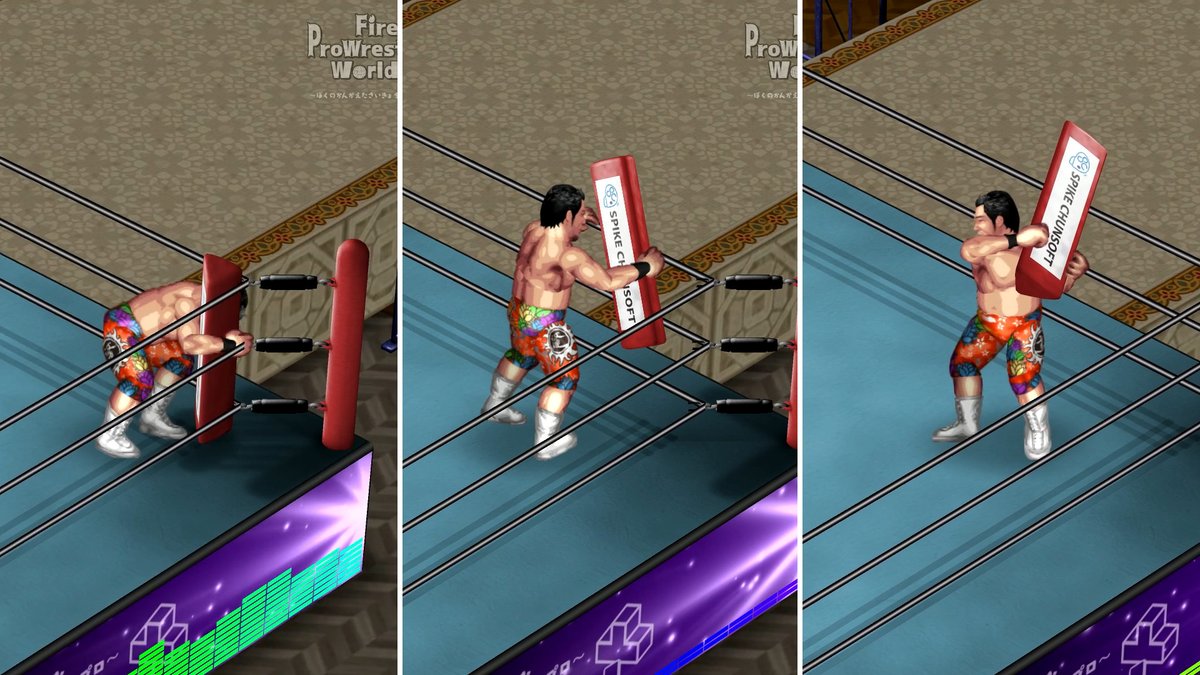 以前作ったコーナーマット外し技MODのコーナーマットを2D画像から3Dモデルに変更しました。 これまでと違いコーナーに設定した画像や色が反映されます。 なおこれらの技が使えるのは三角柱コーナーだけです。 #ファイプロ #FirePro #MOD