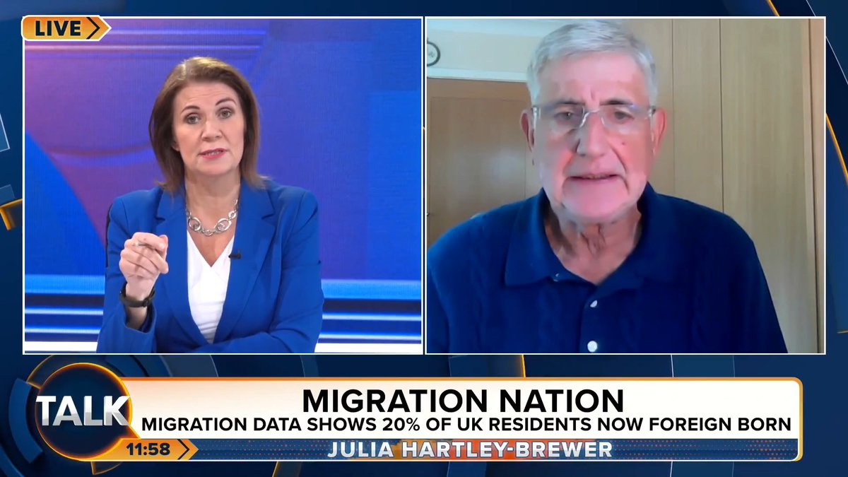 Almost a fifth of the UK population is now foreign-born, new figures show. "The British public NEVER gave permission to this. This whole nonsense, 'we are a nation of immigrants', no, we're NOT!" Julia Hartley-Brewer