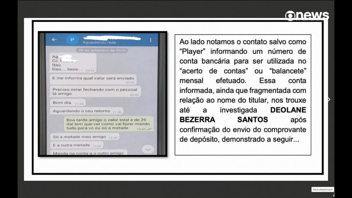 Isabela Leite: Imagem mostra conversa de operador financeiro do PCC indicando conta bancária de Deolane Bezerra para ‘acerto de contas’, mostra relatório da Polícia Civil e MP-SP. ➡️ Assista à #GloboNews: #GloboNewsEmPonto