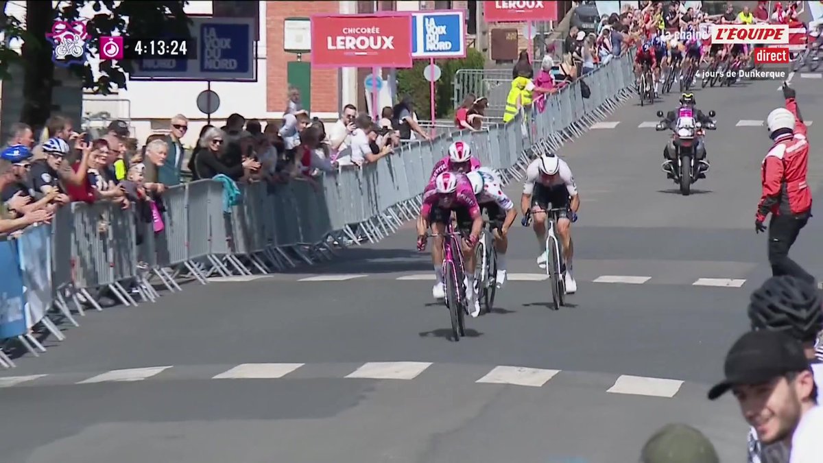 🫨 Quel final incroyable sur la deuxième étape des Quatre Jours de Dunkerque ! L'échappée a résisté au retour du peloton et Victor Papon s'impose de justesse devant Maël Guégan et Kévin Avoine ! #lequipeVELO
