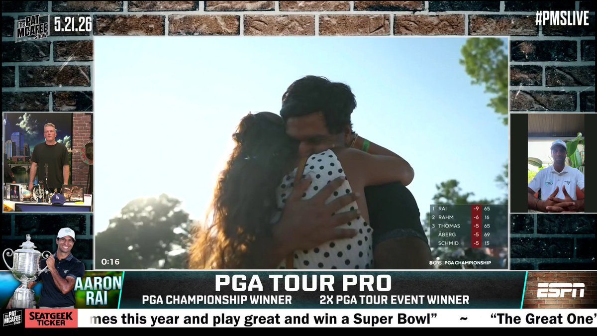 "There's just a really nice blend of life and golf that goes into our partnership. It's beautiful and I'm so lucky. [I just] can't quite get my head around how lucky I am to find a woman like her." PGA champion Aaron Rai shouted out his wife and professional golfer, Gaurika ❤️ (via Pat McAfee)