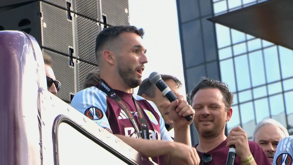 "You never know what can happen!" Aston Villa captain John McGinn celebrates with fans during their Europa League parade 🟣 [🎥 Aston Villa YouTube Channel]