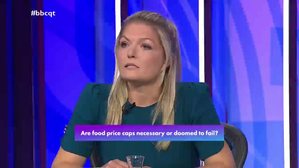 “Both governments have been hitting businesses over and over again” Conservative Harriet Cross says plans to cap prices on some supermarket essentials are “not going to work” and instead “cutting red tape” would allow businesses to lower prices #bbcqt