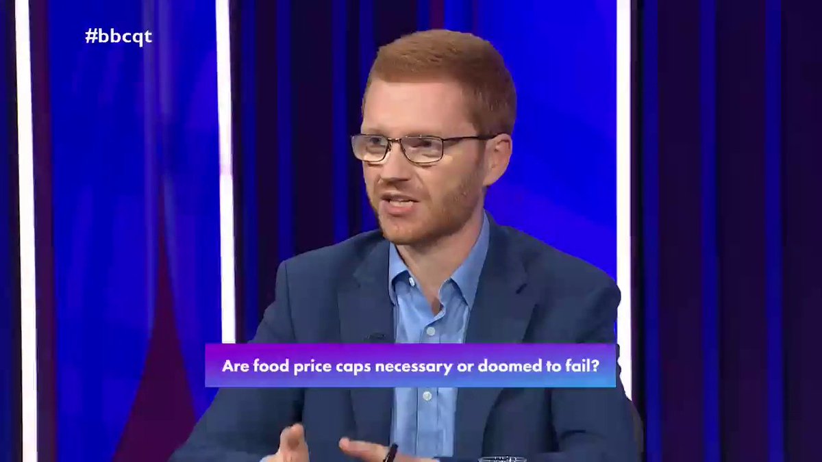 "A price cap would be difficult, but we should be trying to do difficult things" Scottish Green Ross Greer says he doesn’t have “a lot of sympathy” for supermarkets making “obscene profits”, but we must “get the balance right” for “farmers and fishers” #bbcqt