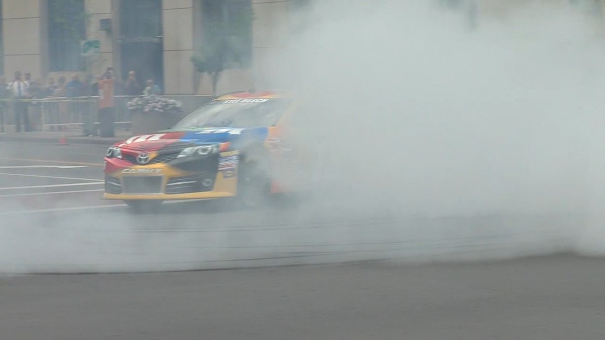 ARCHIVE: NASCAR star Kyle Busch visited downtown Rochester on July 11, 2013, performing donuts and a burnout on city streets to promote the upcoming race at Watkins Glen — which he won.