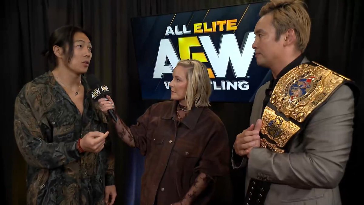 .Renee Paquette gets exclusive face-to-face comments from the AEW International Champion Kazuchika Okada & his rival, this Sunday’s challenger Konosuke Takeshita for Countdown to #AEWDoN! Don’t miss AEW Countdown this Saturday night, after NHL Playoff coverage on TNT & HBO Max!