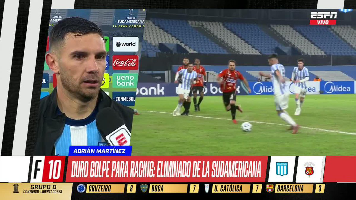 "HOY NOS VAMOS CON UNA TRISTEZA ENORME. LA CANCHA ESTABA MUY RÁPIDA, NO ME LA ESPERABA" La palabra de Maravilla Martínez luego de la eliminación de Racing en CONMEBOL #Sudamericana. 📺 #DisneyPlus Plan Premium