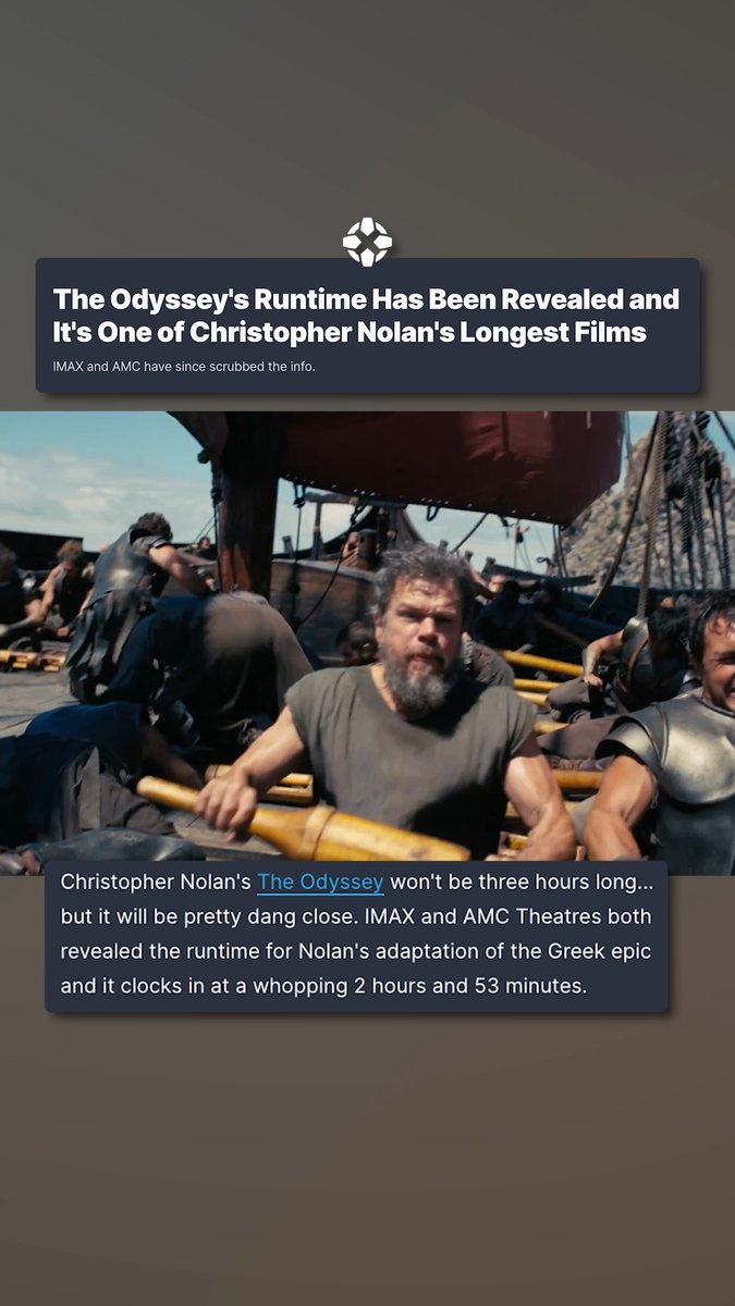 The Odyssey will be Christopher Nolan's 2nd longest movie yet: