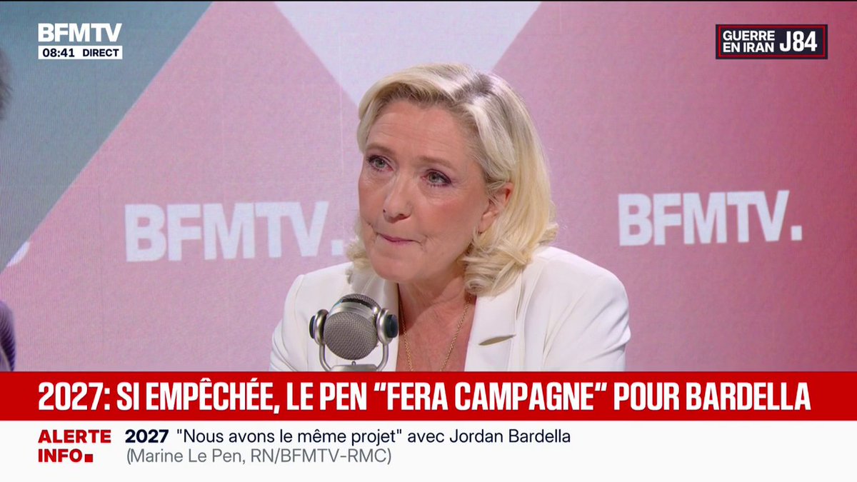 Marine Le Pen assure qu'elle fera "la campagne de Jordan Bardella" si sa peine d'inéligibilité dans le procès des assistants parlementaires du FN est confirmée