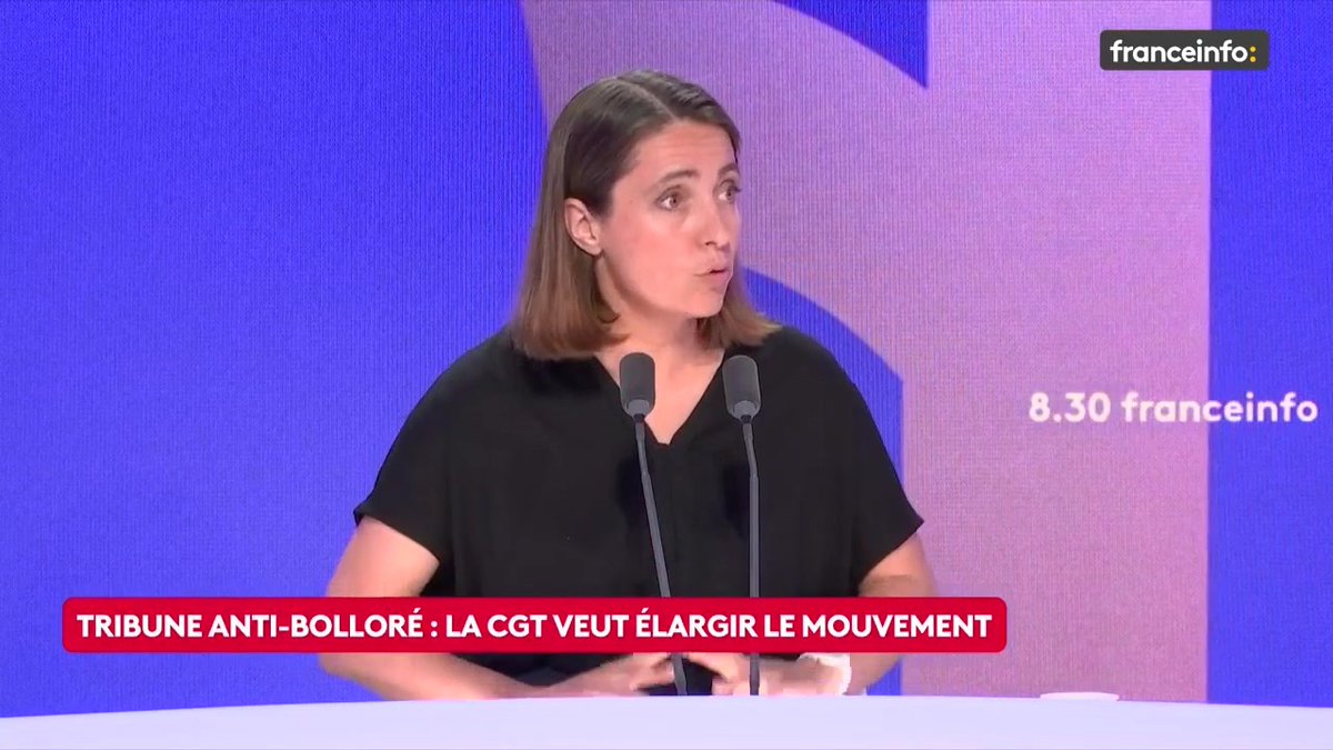 🔴 Tribune anti-Bolloré ➡️"Il y a une concentration dangereuse : dans les mains du même milliardaire, il y a de plus en plus de médias [...] V. Bolloré ne se contente pas d'encaisser les dividendes, il veut s'en servir au service de sa bataille culturelle", dit Sophie Binet