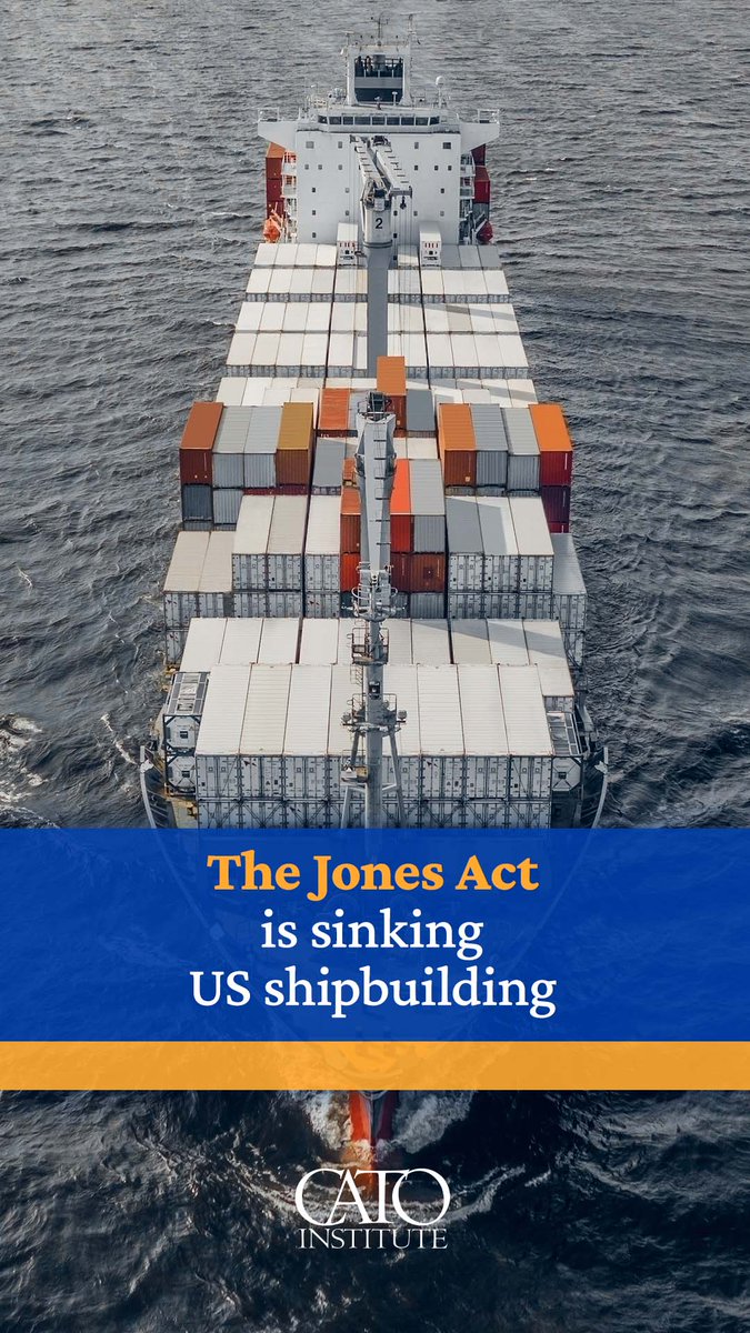 The US builds an average of 3 ships per year. A single Korean shipyard builds 40 or more. The Jones Act — meant to protect American shipbuilding — has effectively destroyed it. Rikki Schlott and Colin Grabow discuss what real reform would look like. ➡️