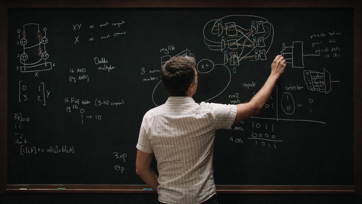 New blackboard lecture w Reiner Pope How do chips actually work – starting with basic logic gates, and working up to why GPUs, TPUs, FPGAs, and the human brain each look the way they do. 0:00:00 – Building a multiply-accumulate from logic gates 0:16:20 – Muxes and the cost of data movement 0:25:59 – How systolic arrays work 0:39:00 – Clock cycles and pipeline registers 0:51:40 – FPGAs vs ASICs 1:03:14 – Cache vs scratchpad 1:07:16 – Why CPU cores are much bigger than GPU cores 1:11:49 – Brains vs chips 1:15:22 – A GPU is just a bunch of tiny TPUs Look up Dwarkesh Podcast on YouTube/Spotify/etc to watch. Enjoy!