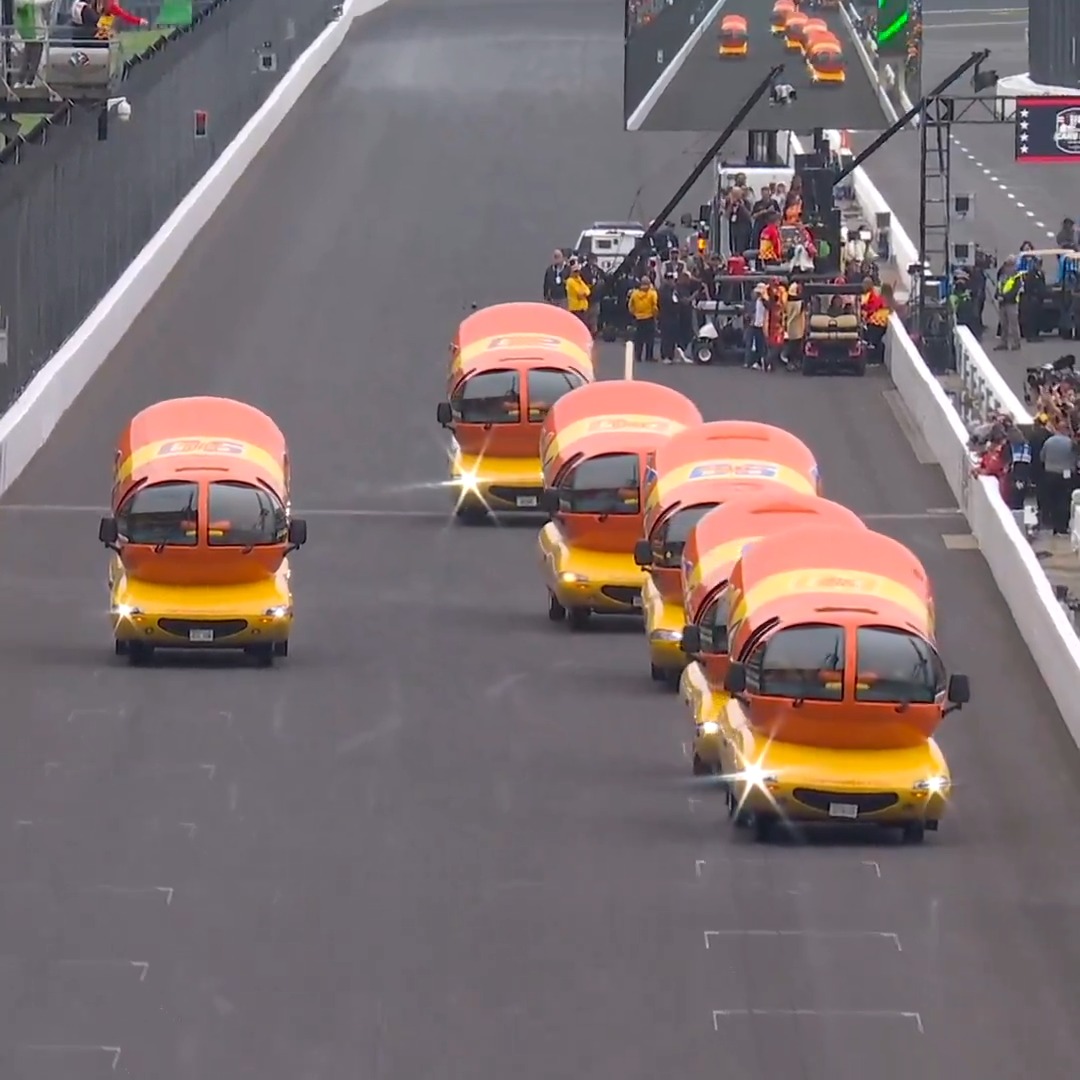 They are RACING! 🌭 The Wienermobiles are off in the 2026 Oscar Mayer Wienie 500 from Indianapolis Motor Speedway!