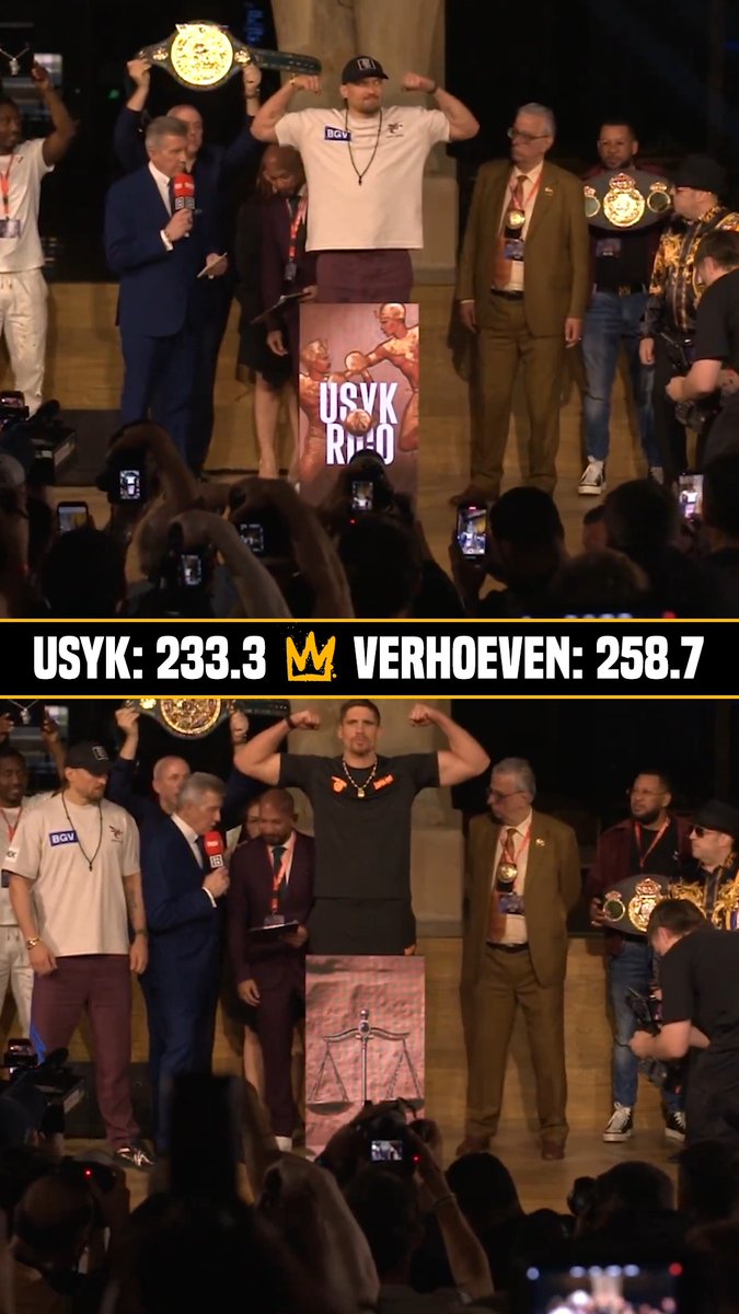 Usyk's 233+ pounds is the heaviest of his career but it's still 25 pounds lighter than his opponent Rico 💪 #UsykVerhoeven (via @daznboxing)