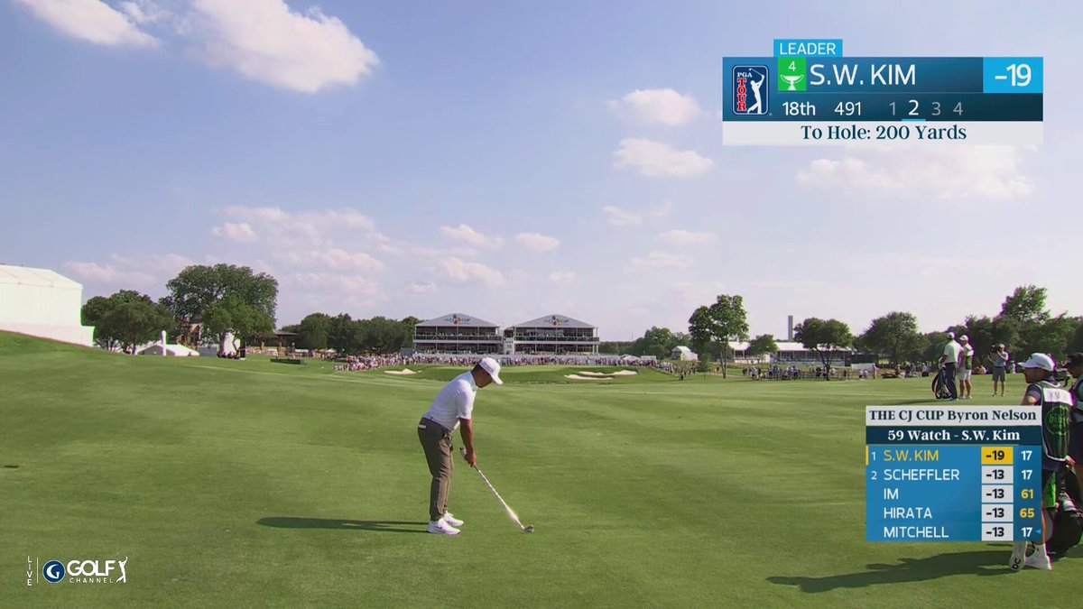 Si Woo Kim goes long with his 6-iron approach on 18 👀 He needs to get up-and-down for par to break 60