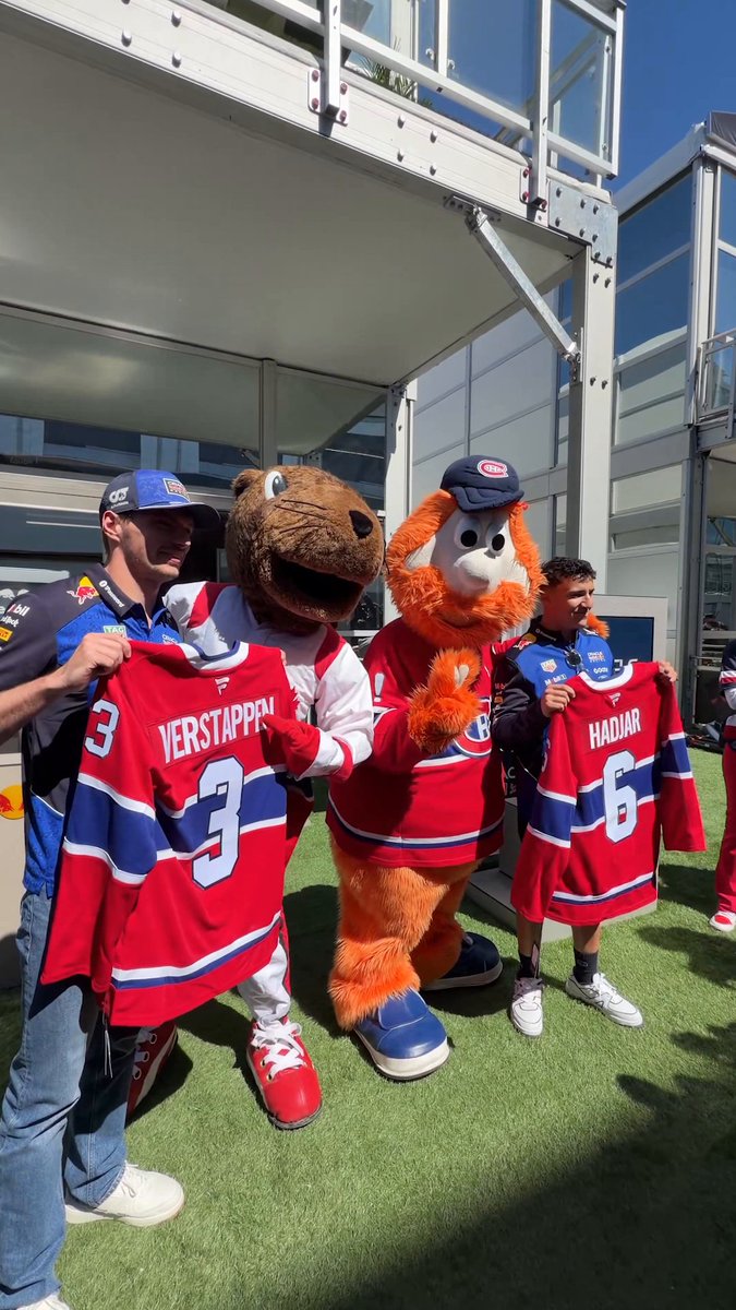 Youppi met Max Verstappen and Isack Hadjar! 🔵⚪️🔴 They all linked up ahead of the Canadian Grand Prix this weekend! (🎥: Oracle Red Bull Racing)