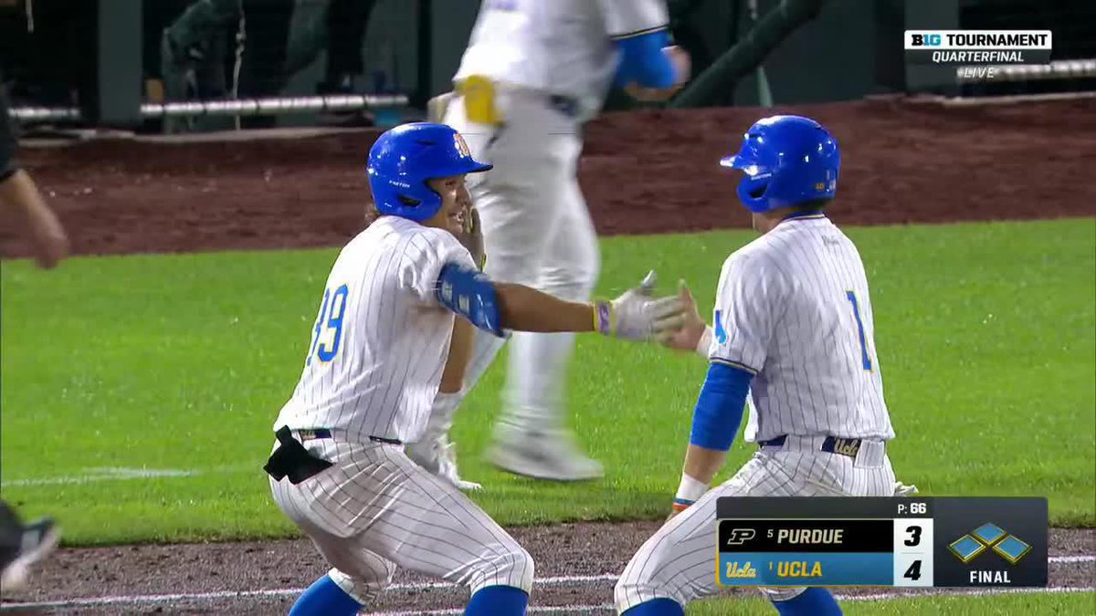 Talk about a photo finish 😨 If the Purdue-UCLA game went past 10:20 CT, the Michigan-Nebraska game would have to be played tomorrow. Mulivai Levu hit this walk-off sac fly at 10:19, and the clock hit 10:20 as the winning run came across home plate. More baseball next on BTN