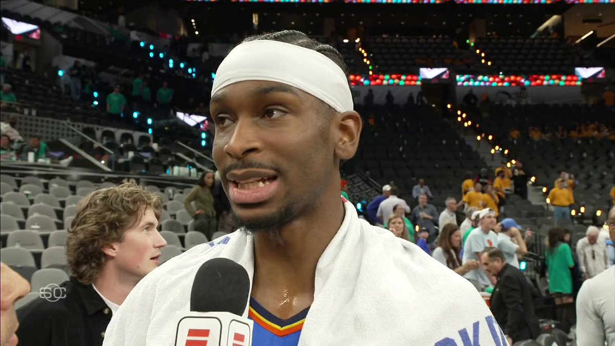"We have a really good basketball team. 1-15 can really play at the highest level. ... No surprise for us, we know what we're capable of. Shai Gilgeous-Alexander joins Jorge Sedano after the Thunder win Game 3 🌩️