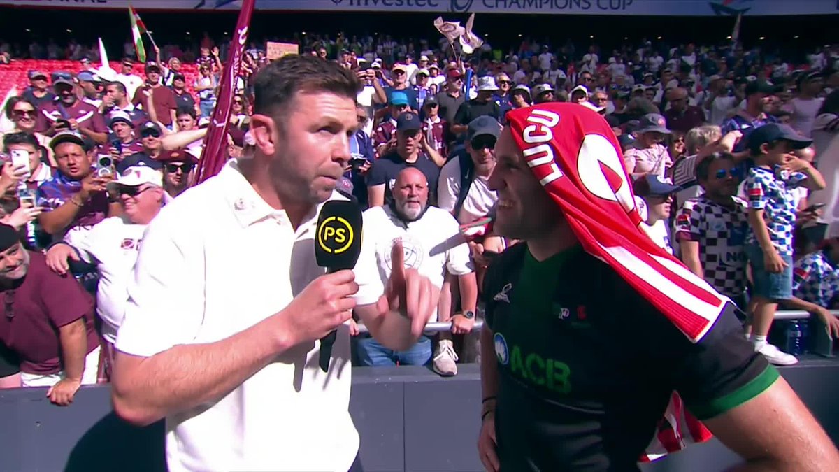 🟣 Maxime Lucu raves to ryan wilson about his Bordeaux teammate while showing his Basque pride draped in an Athletic Club shirt "The king is Jalibert with the ball, without the ball, in the tackle...he's an amazing player" 🗣️