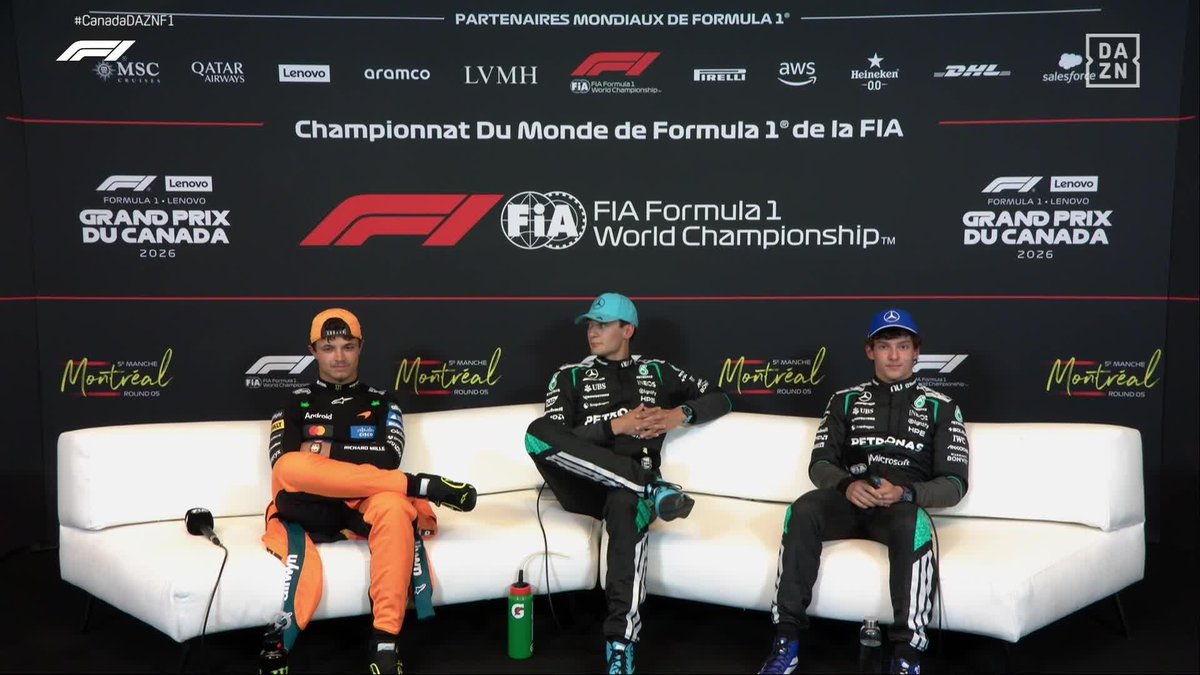 Russell dice que no se puede adelantar por el exterior en la curva 1, y Antonelli le responde 👀 🗣️ "Sin duda, ha habido contacto... pero si estás rueda a rueda, puedes adelantar donde sea" #CanadaDAZNF1 🇨🇦