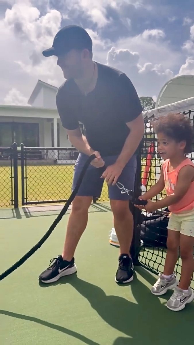 Serena Williams has a new coach on the court - and she comes in a very tiny package 🥹🎾 The tennis legend shared a sweet family moment with husband Alexis Ohanian and two-year-old daughter Adira helping out during practice, joking: “Rumour has it….. I got a new trainer” 📽️: #serenawilliams #tennis