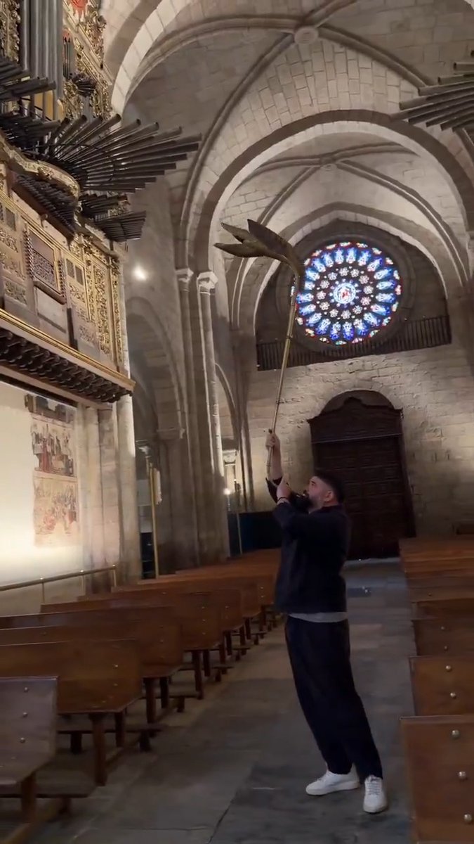 Turn the sound ON 🔊 Abraham Cupeiro resurrecting the ancestors inside the 870 year-old Cathedral of Mondoñedo. The carnyx roaring through sacred stone… Celtic fire 🔥 Pure goosebumps!