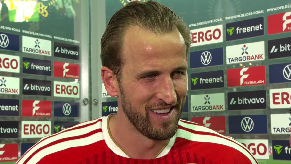 🔴 Bayern Munich's Harry Kane reacts to winning the DFB Pokal and scoring all three of his side's goals to secure the trophy "To score a hat-trick in a final is such a special feeling, and it's just memories that I'll remember forever" 🗣️