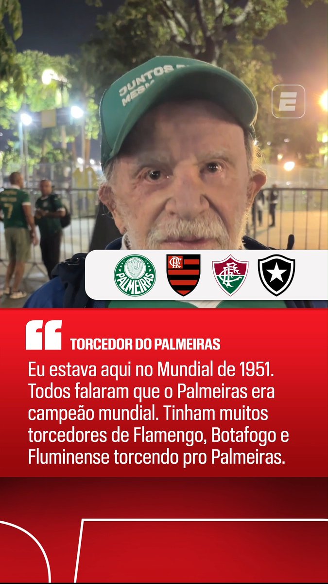 Torcedor do Palmeiras que esteve no Maracanã na final do Mundial de 1951 descreveu a emoção de presenciar o título palmeirense! #FutebolNaESPN