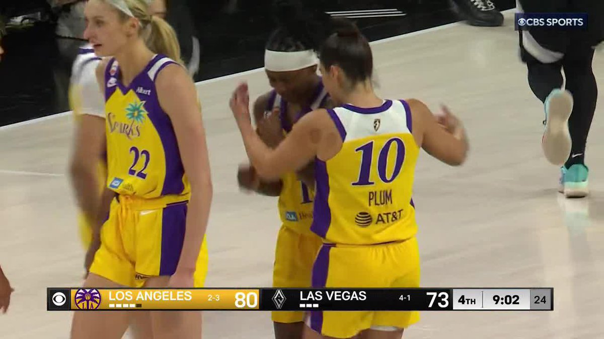 ERICA WHEELER FOR THREE! The Los Angeles Sparks have a 7-point lead on the defending champion Aces. 📺 CBS | Paramount+