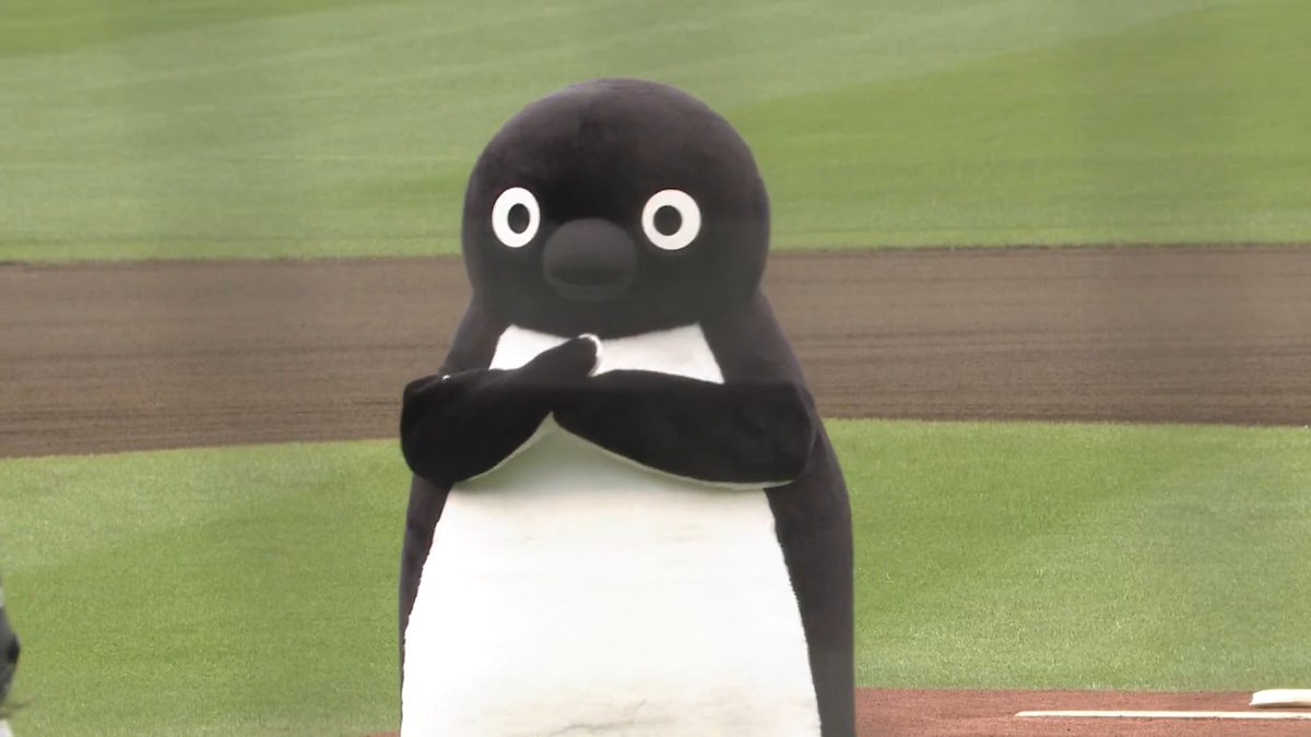 「ＪＲ東日本 Ｓｕｉｃａのペンギンデー」 今日の始球式はSuicaのペンギン⚾ 投球前にペコリとおじぎをしてスタンドの皆さんへご挨拶🐧 可愛らしいナイスピッチングでした🥺✨ #RakutenEagles #強鷲革新