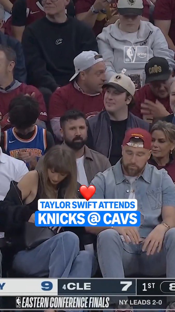 Taylor Swift &amp; Travis Kelce took in Game 3 between the Cavs &amp; the Knicks ❤️🏀