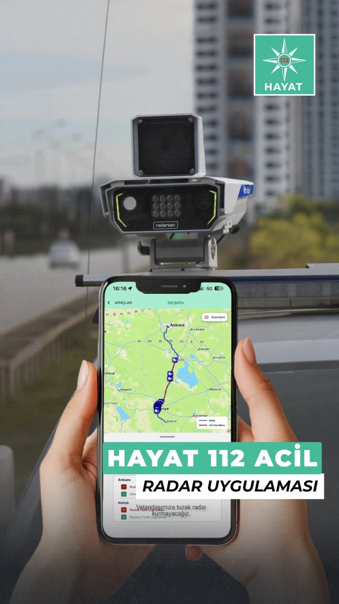 HAYAT 112 Acil Mobil Uygulamamız üzerinden; Radar denetim noktaları ve EDS uygulama alanları vatandaşlarımız tarafından anlık olarak görülebilecek. Radar denetimlerimizde amacımız ceza yazmak değil, can kayıplarının önüne geçmektir. “Tuzak radar” anlayışıyla değil; önleyici, şeffaf ve güven odaklı denetim anlayışıyla hareket ediyoruz.