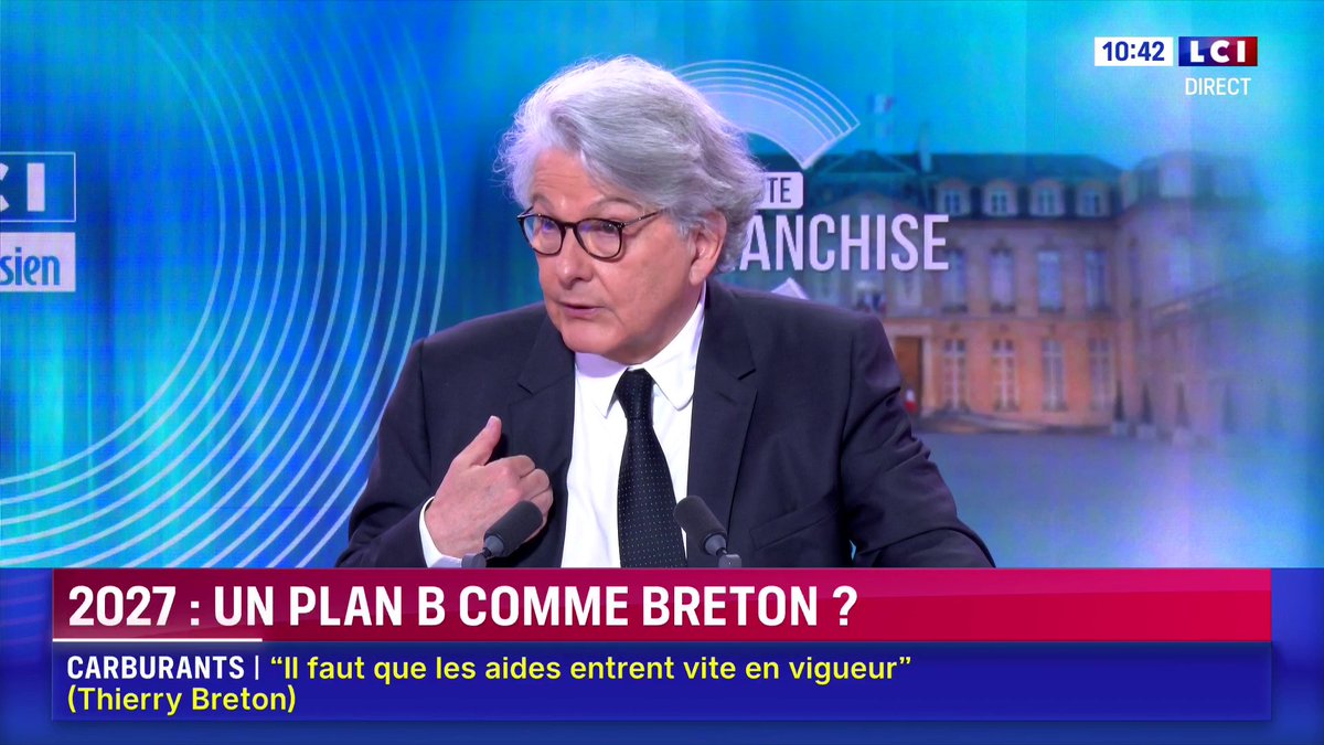 🔴 2027 : un plan B comme Breton ? 🗣️ Thierry Breton : "Non ! On [a 50 candidats] , on ne va pas en demander un 51e ! La question aujourd'hui, c'est de constater que la France n'a plus la voix qu'elle devrait avoir" 📺 #EnTouteFranchise avec Julien ARNAUD