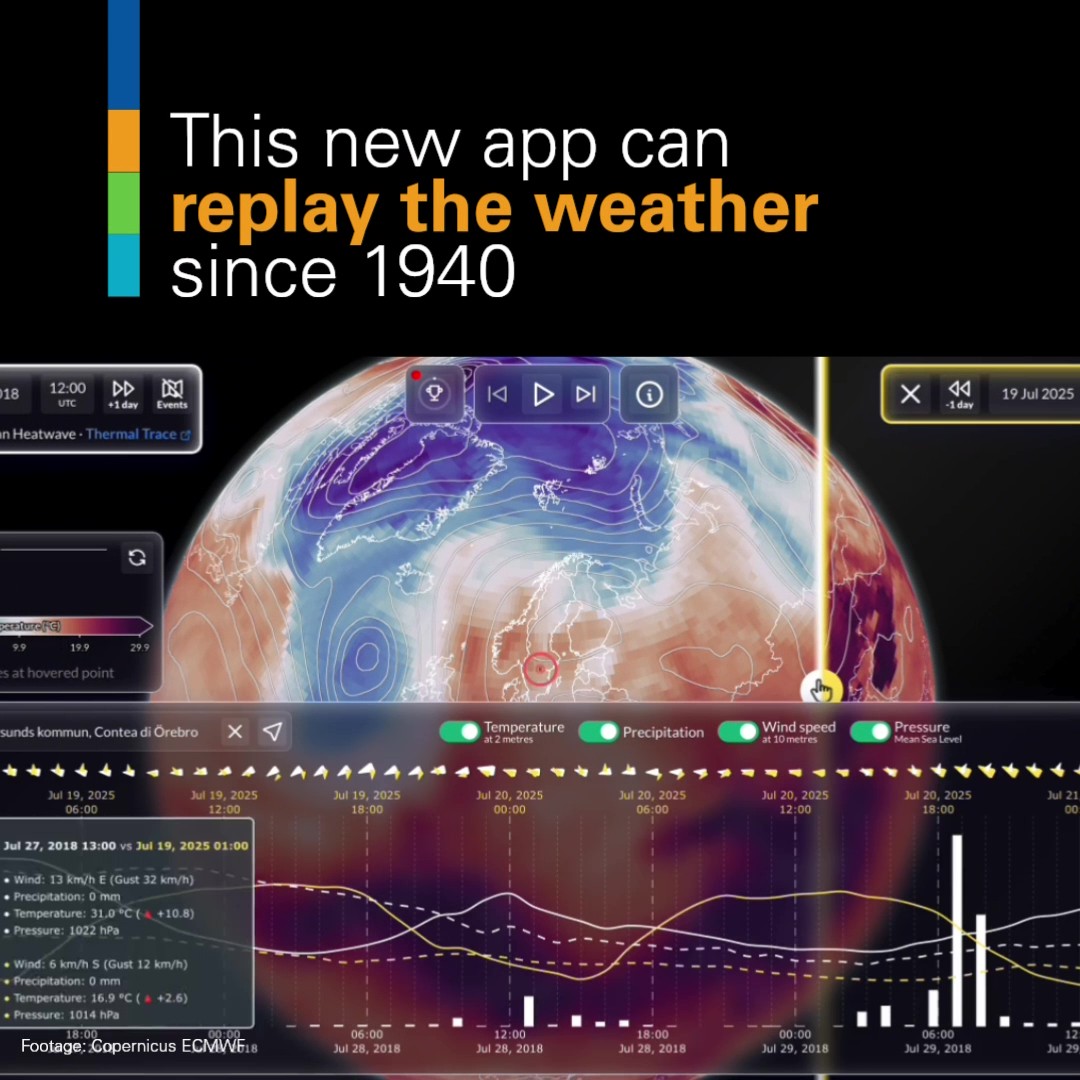 This new app can be your time machine to revisit past weather. Weather Replay from @copernicusecmwf enables anyone to revisit the weather anywhere on the globe, hour by hour, from January 1940 up to a few days before present. Try it out 👉
