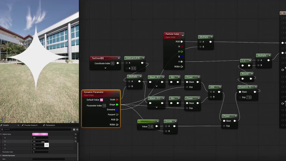 Under the hood of my confetti vfx: a material that generates several simple shapes by UV. Every simple thing is an element of a more complex one. Think like this not only when working with Unreal Engine (my philosophy of life) #gamedev #UnrealEngine #UE5