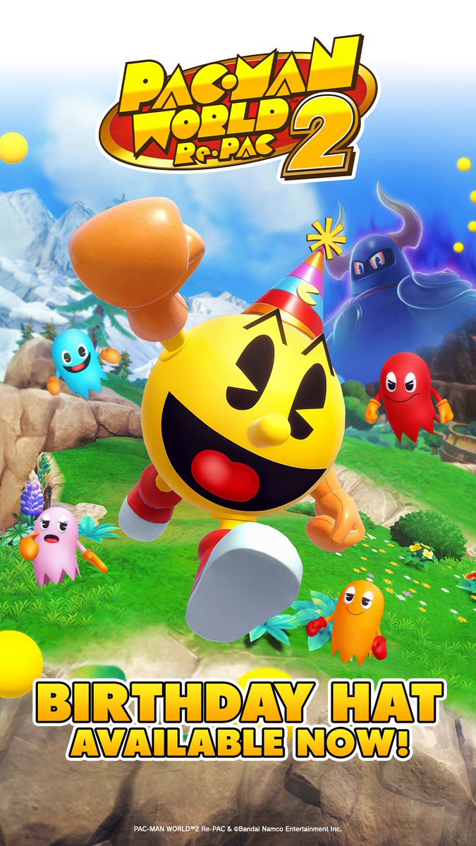 My classic yet modern birthday hat is perfect for some classic yet modern moments in the maze! The free Birthday Hat costume is available now in PAC-MAN WORLD 2 Re-PAC. #World2RePAC