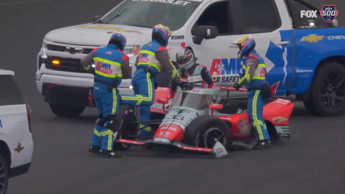Ed Carpenter into the wall and he's NOT happy. #Indy500